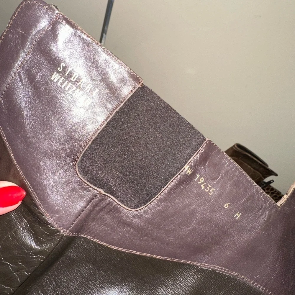 Stuart Weitzman Vigo Over the Knee Crocodile Embossed Leather Heel Boots Size 6M